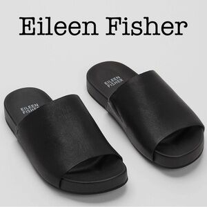 Eileen Fisher Mask Classic Black Leather Slides Size 7